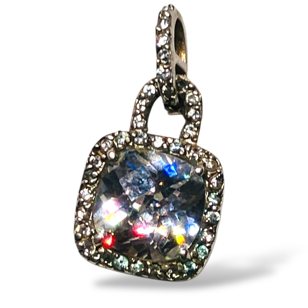 Vintage Silver Tone Halo Pendant AB Crystal Rhinestone Pavé Bail